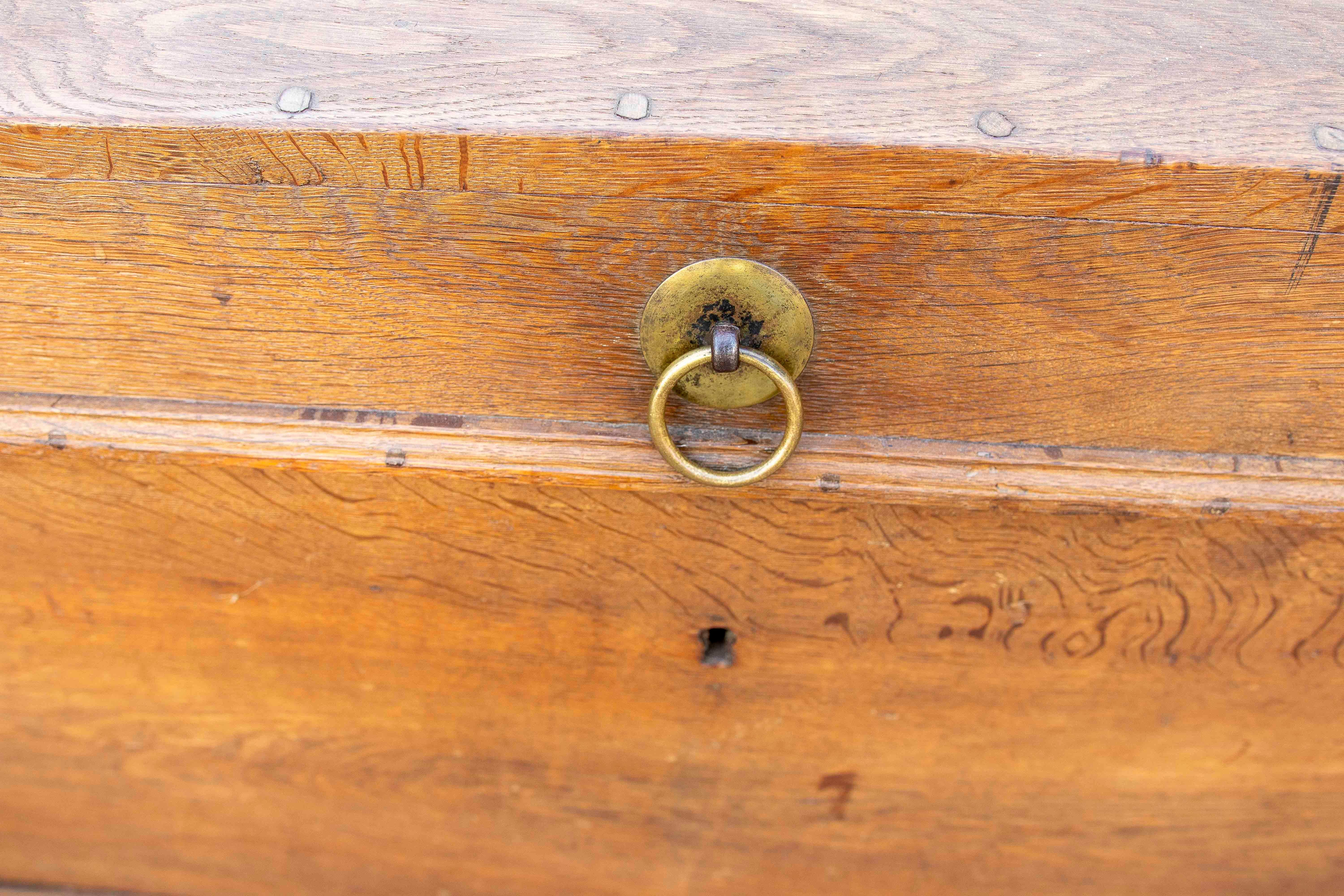 19th Century Spanish Wooden Trunk with Iron and Bronze Handles For Sale 10