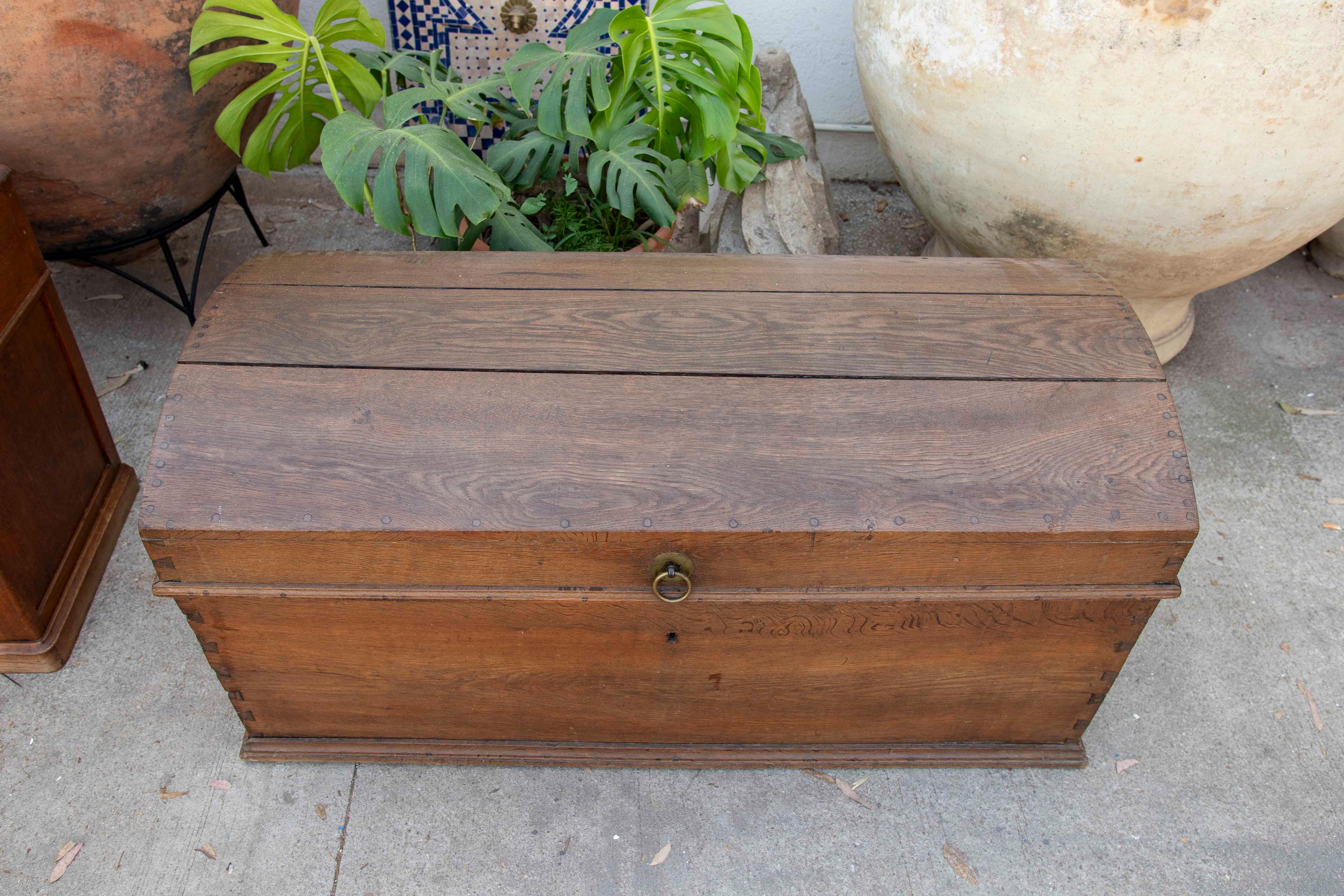 19th Century Spanish Wooden Trunk with Iron and Bronze Handles For Sale 11