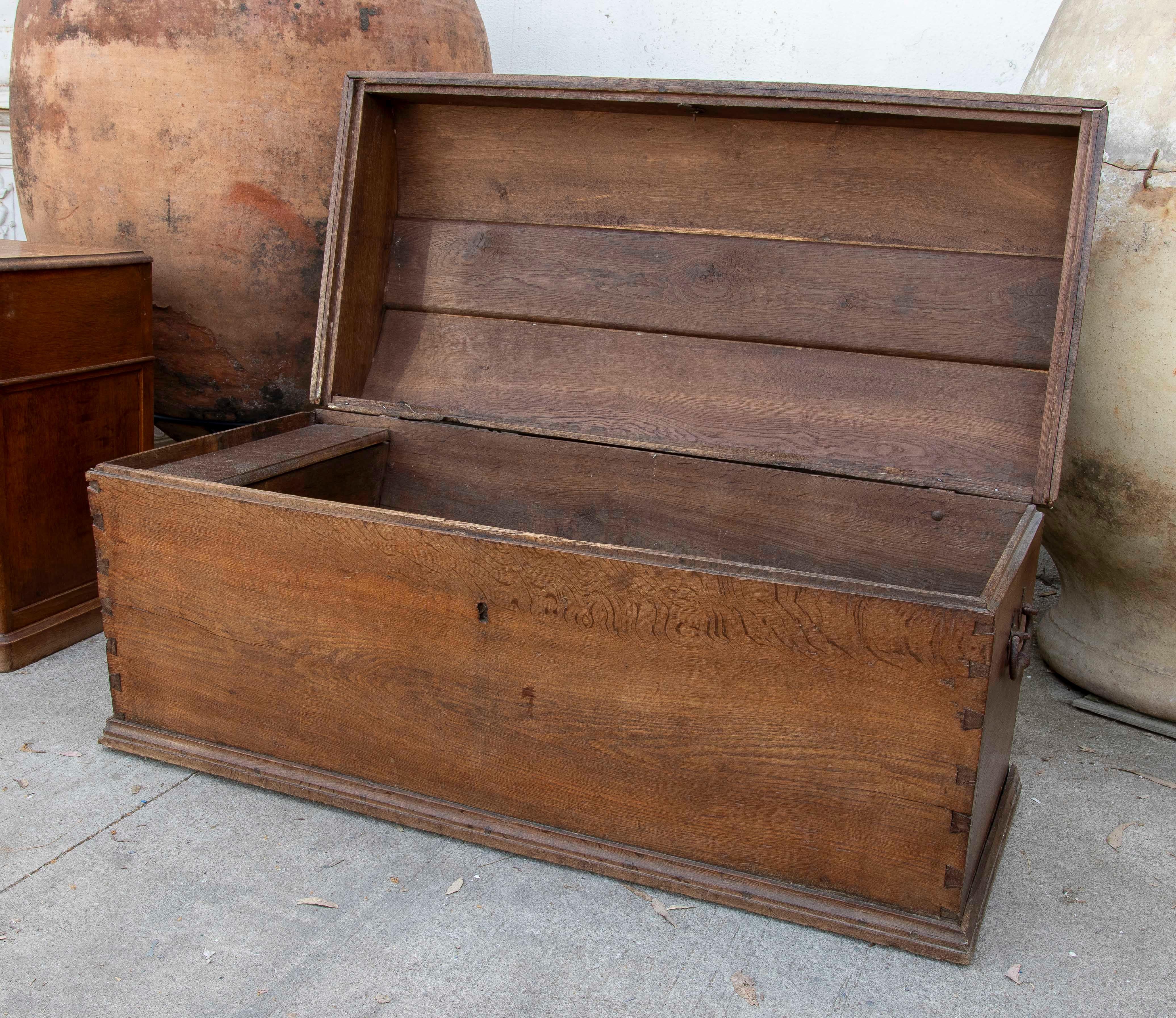 20th Century 19th Century Spanish Wooden Trunk with Iron and Bronze Handles For Sale