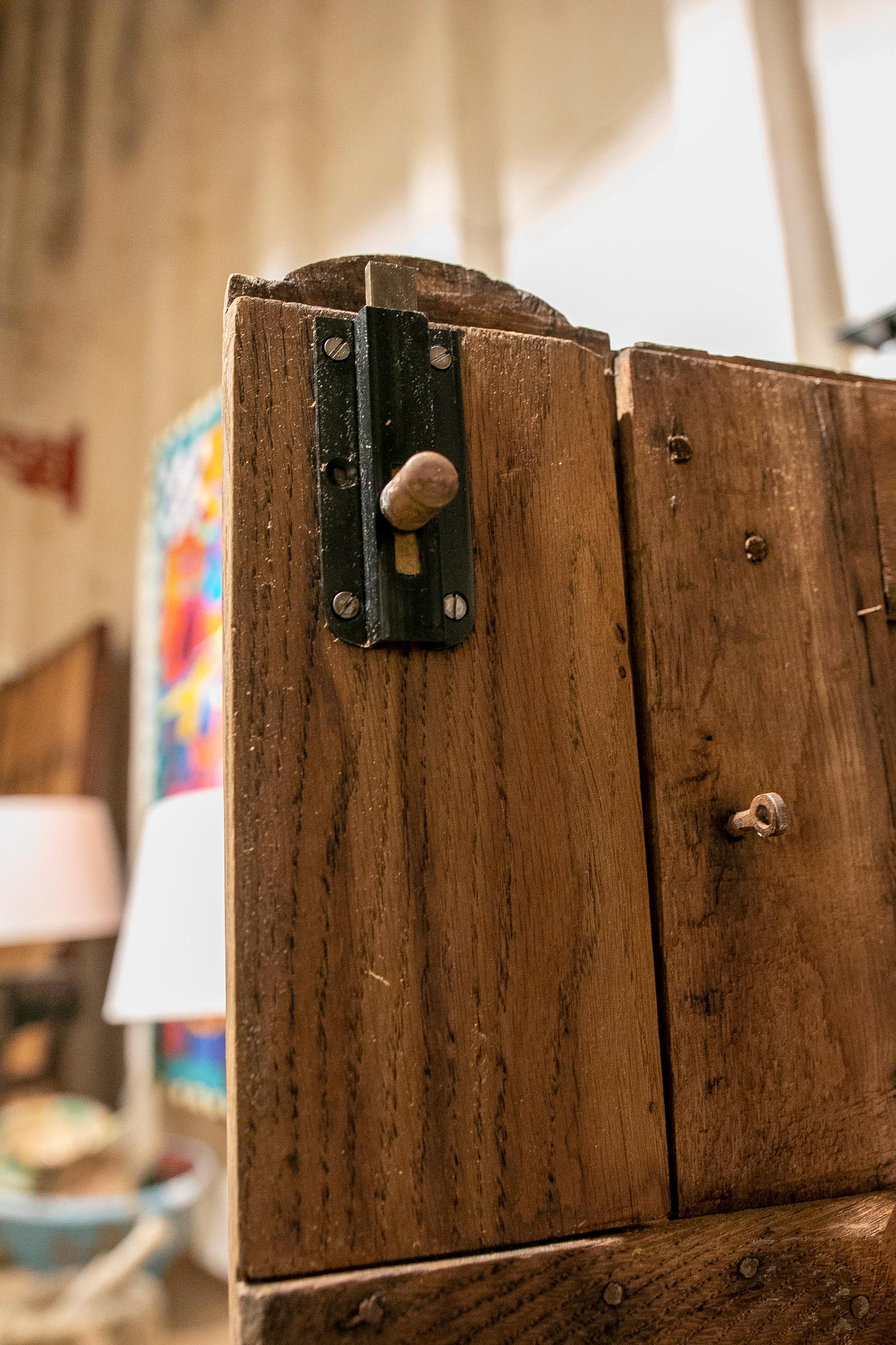 19th Century Spanish Wooden Wardrobe with Two Doors and Iron Fittings 3