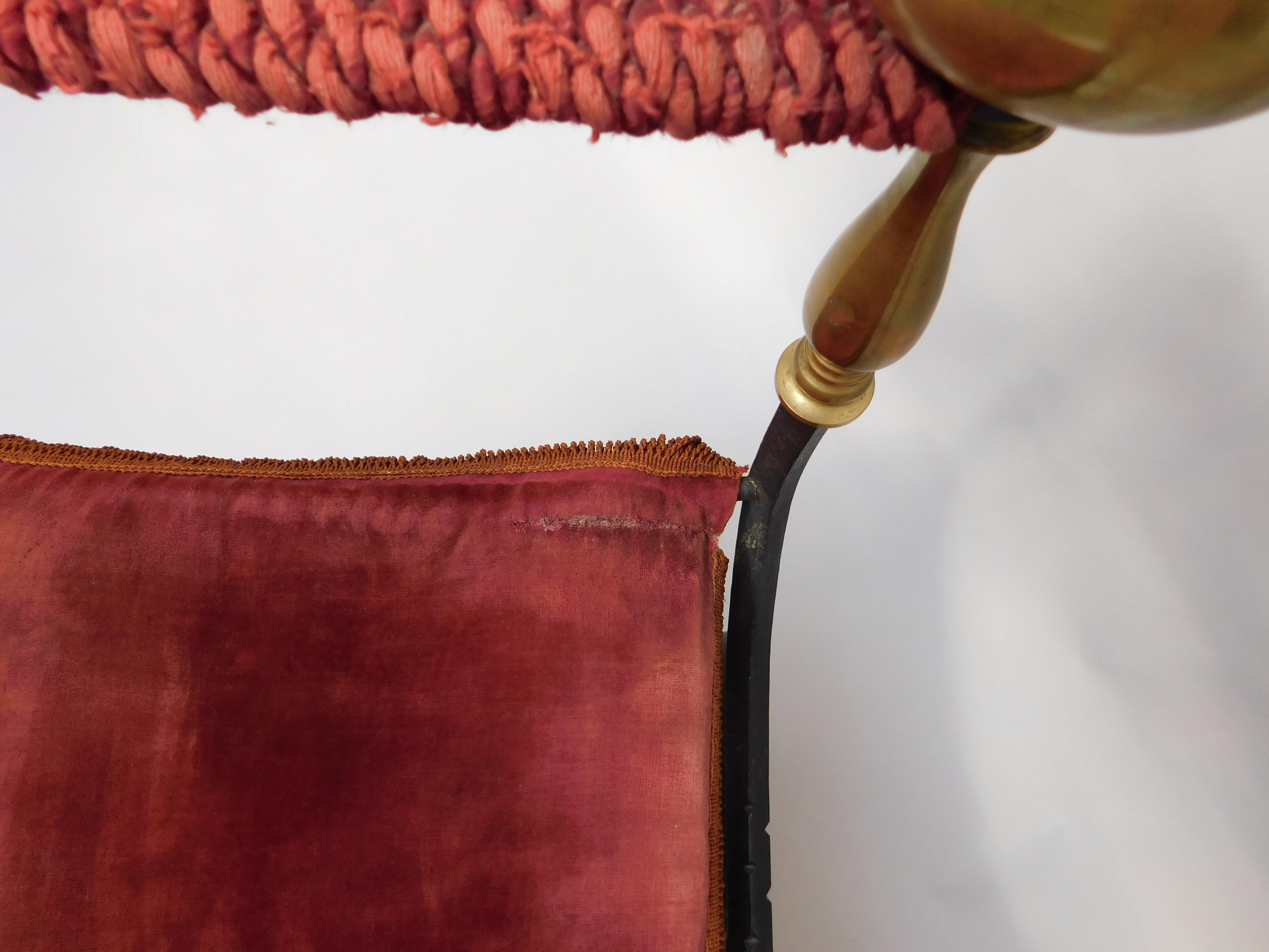 19th Century Spanish Wrought Iron and Brass Savonarola Chair For Sale 9