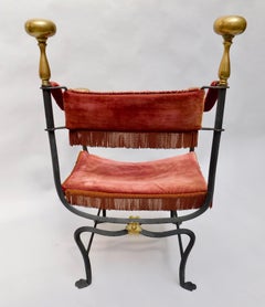 19th Century Spanish Wrought Iron and Brass Savonarola Chair