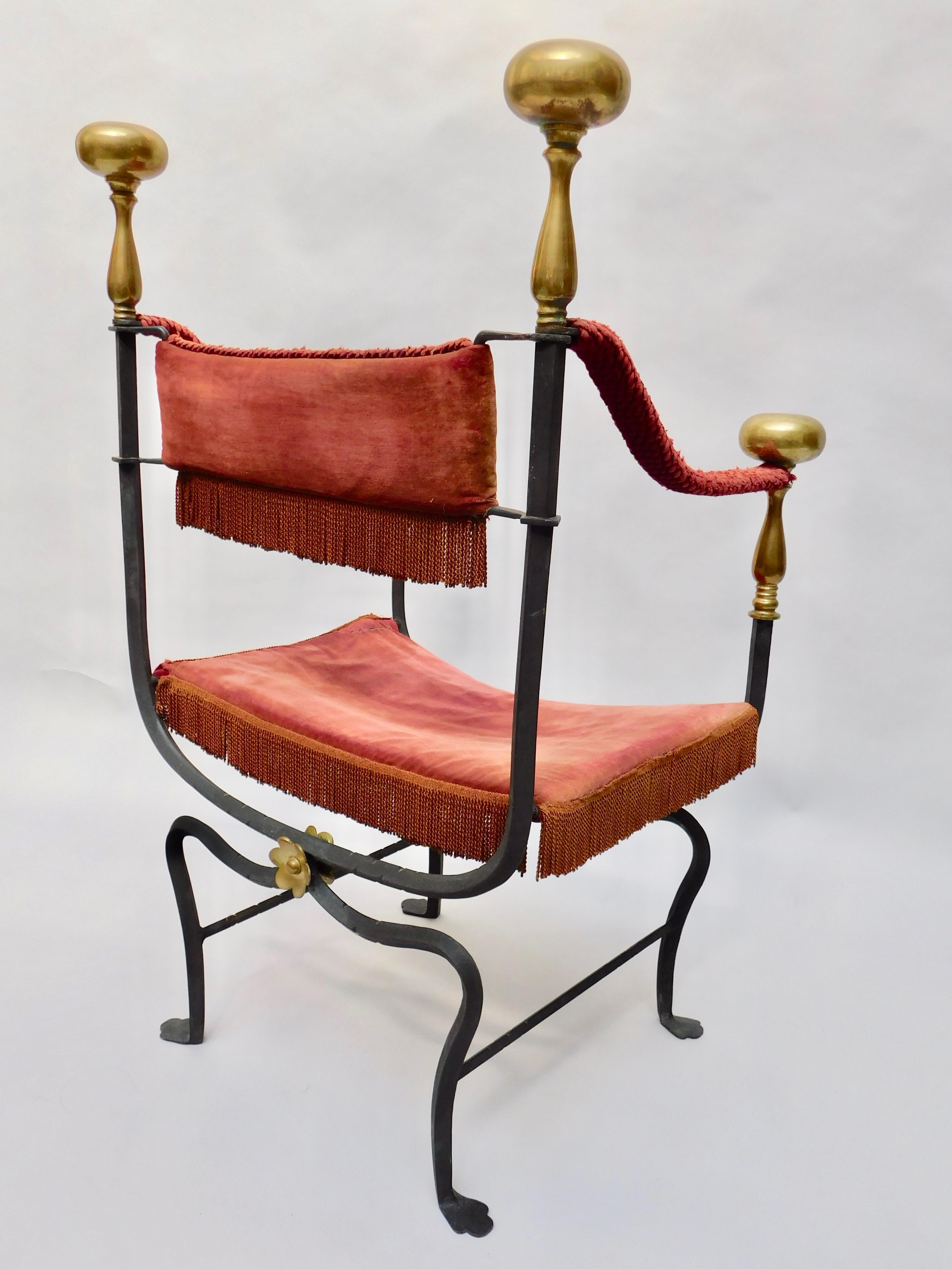19th Century Spanish Wrought Iron and Brass Savonarola Chair In Good Condition For Sale In Antwerp, BE