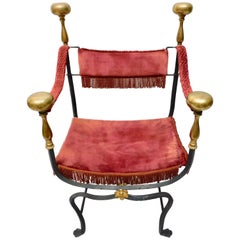 19th Century Spanish Wrought Iron and Brass Savonarola Chair