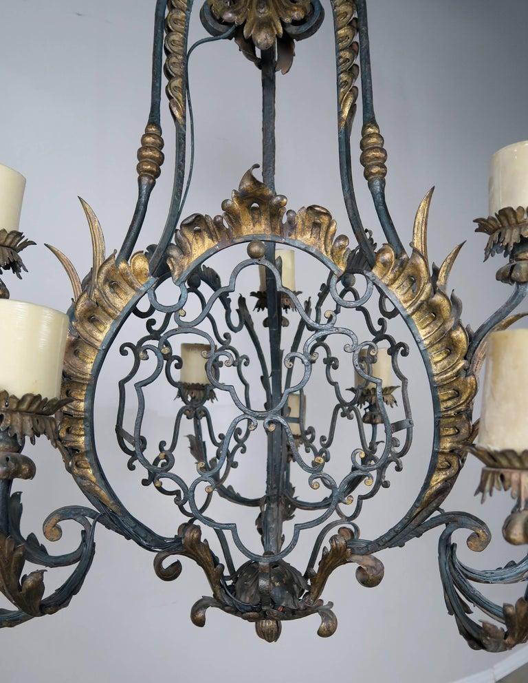 19th Century Spanish Wrought Iron Chandelier In Distressed Condition In Los Angeles, CA