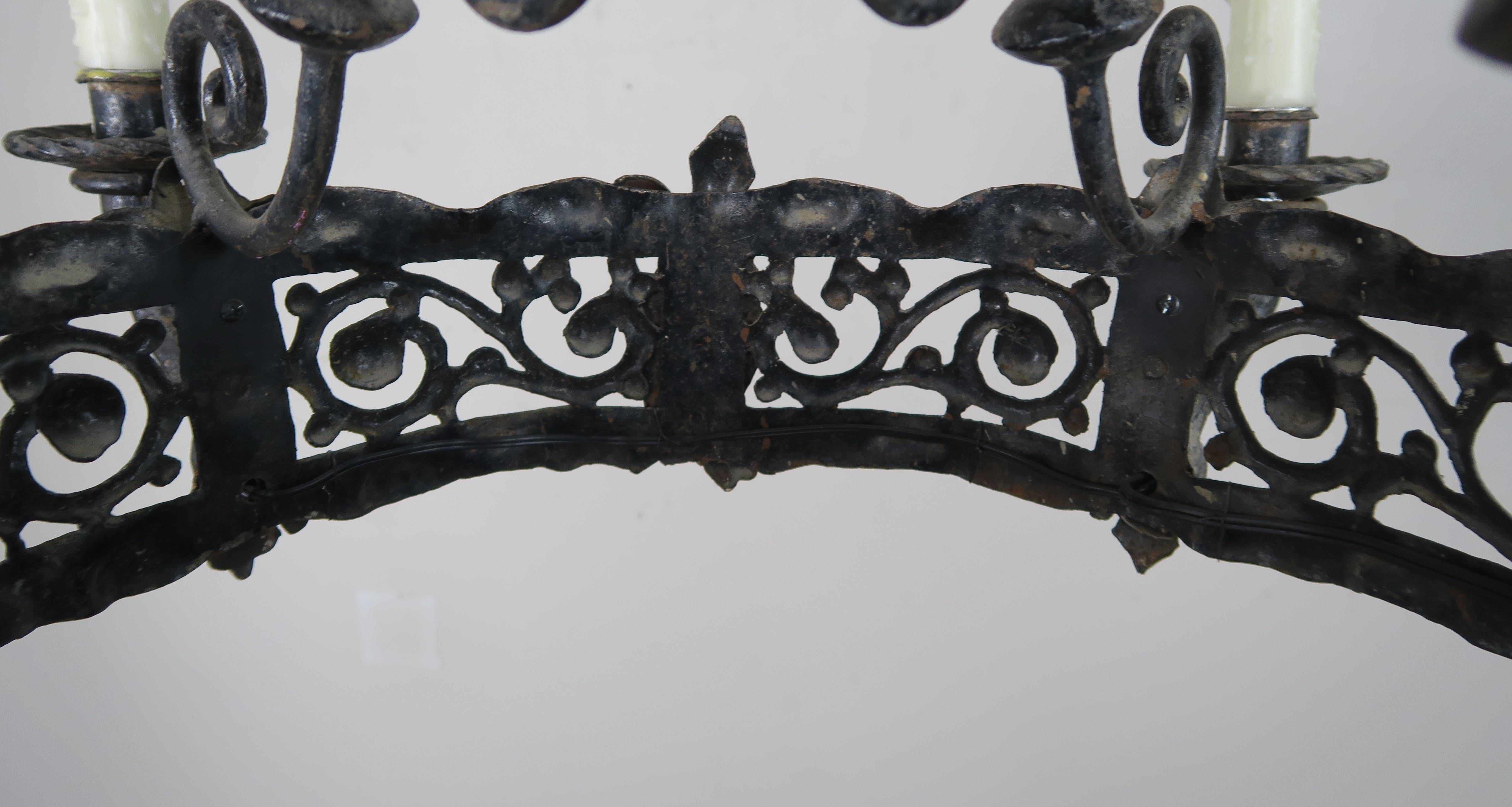 Baroque 19th Century Spanish Wrought Iron Chandelier