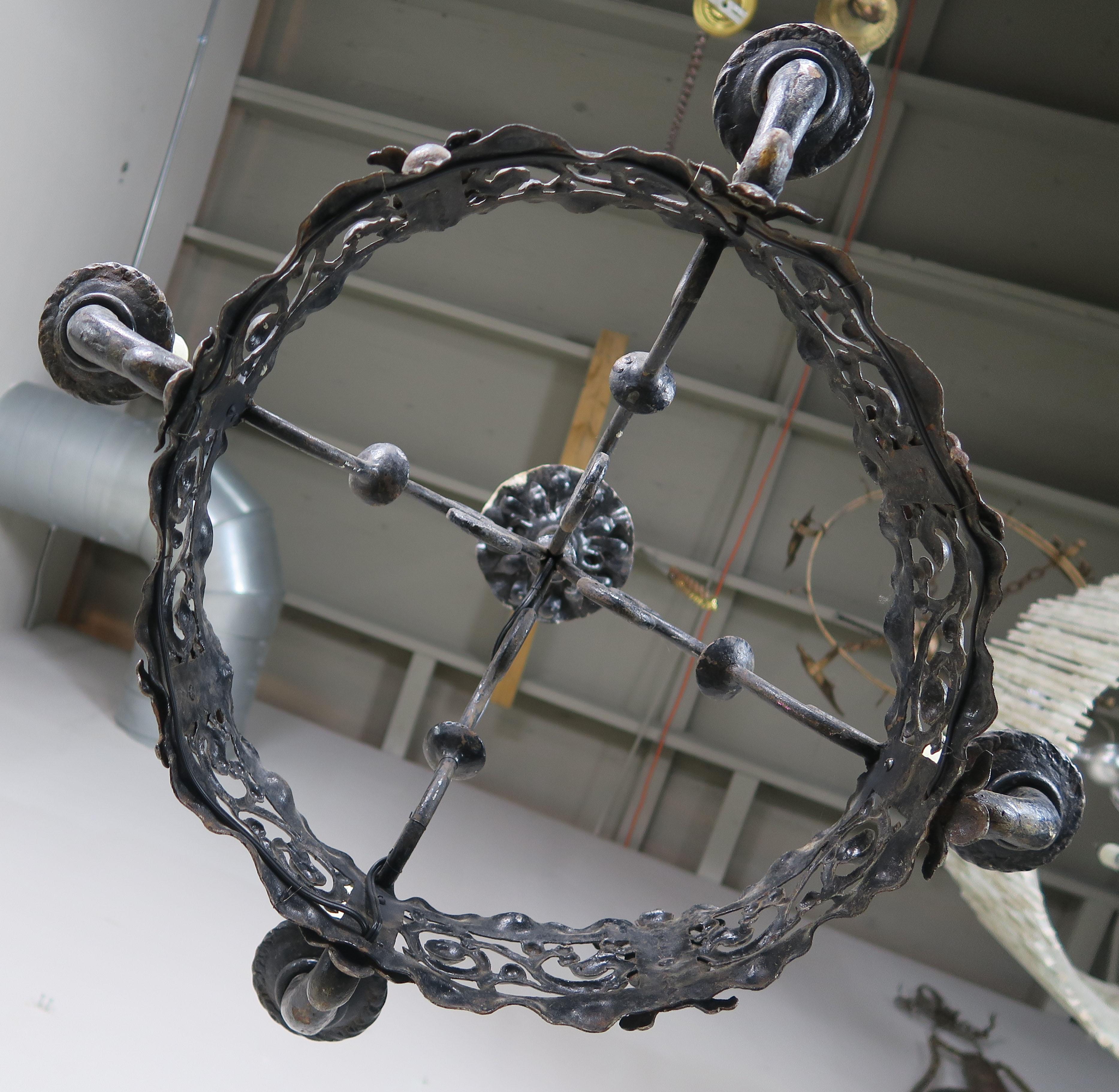 19th Century Spanish Wrought Iron Chandelier In Distressed Condition In Los Angeles, CA