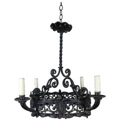 19th Century Spanish Wrought Iron Chandelier