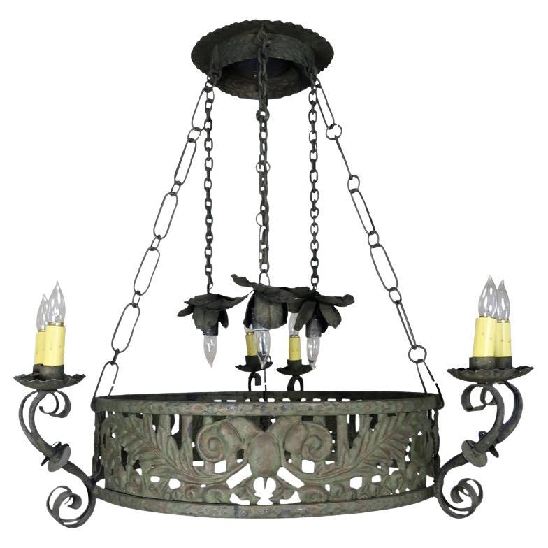 Lampadario in ferro battuto spagnolo del XIX secolo