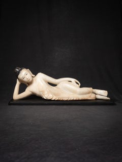 19th century Special antique marble reclining Buddha statue from Burma