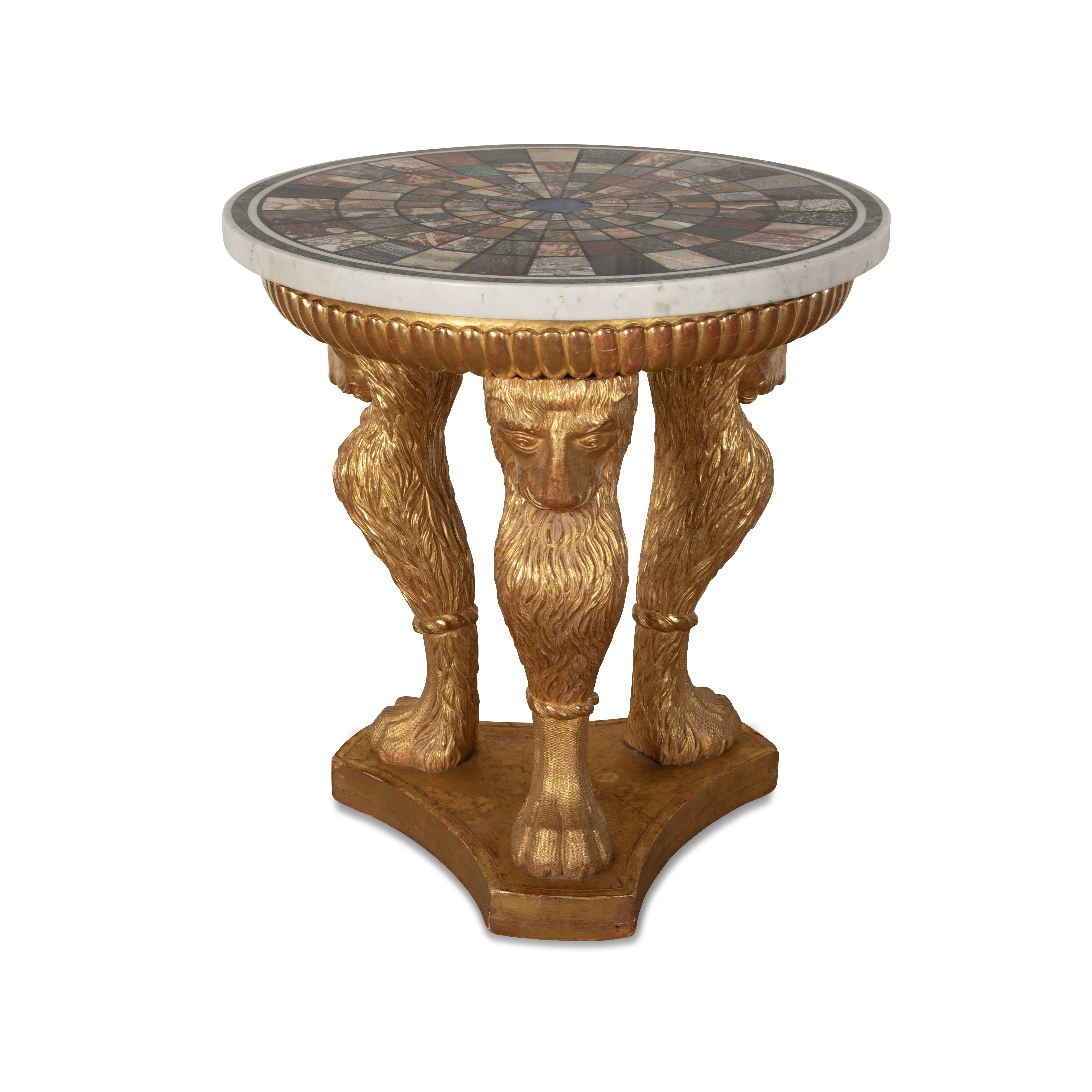 Grand Tour Table centrale en marbre et bois doré du 19ème siècle en vente