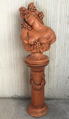 19th Century Spectacular Clay Goddess of Summer in a Matching Pedestal