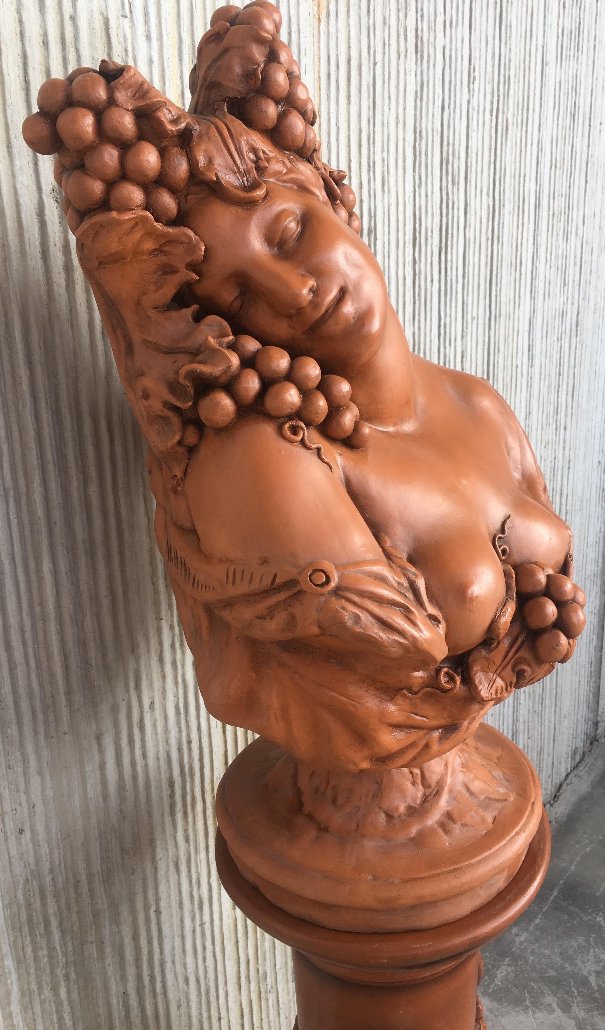 Neoclassical 19th Century Spectacular Clay Goddess of Summer in a Matching Pedestal For Sale