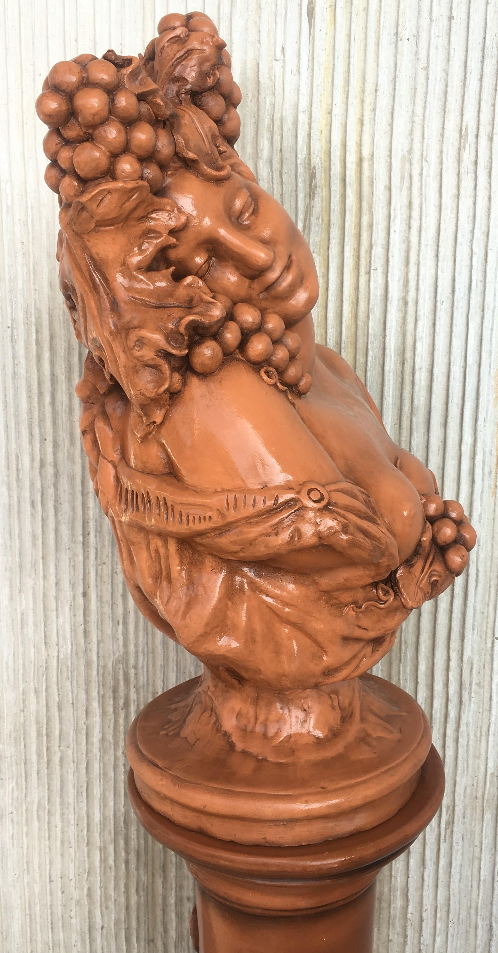 Italian 19th Century Spectacular Clay Goddess of Summer in a Matching Pedestal For Sale