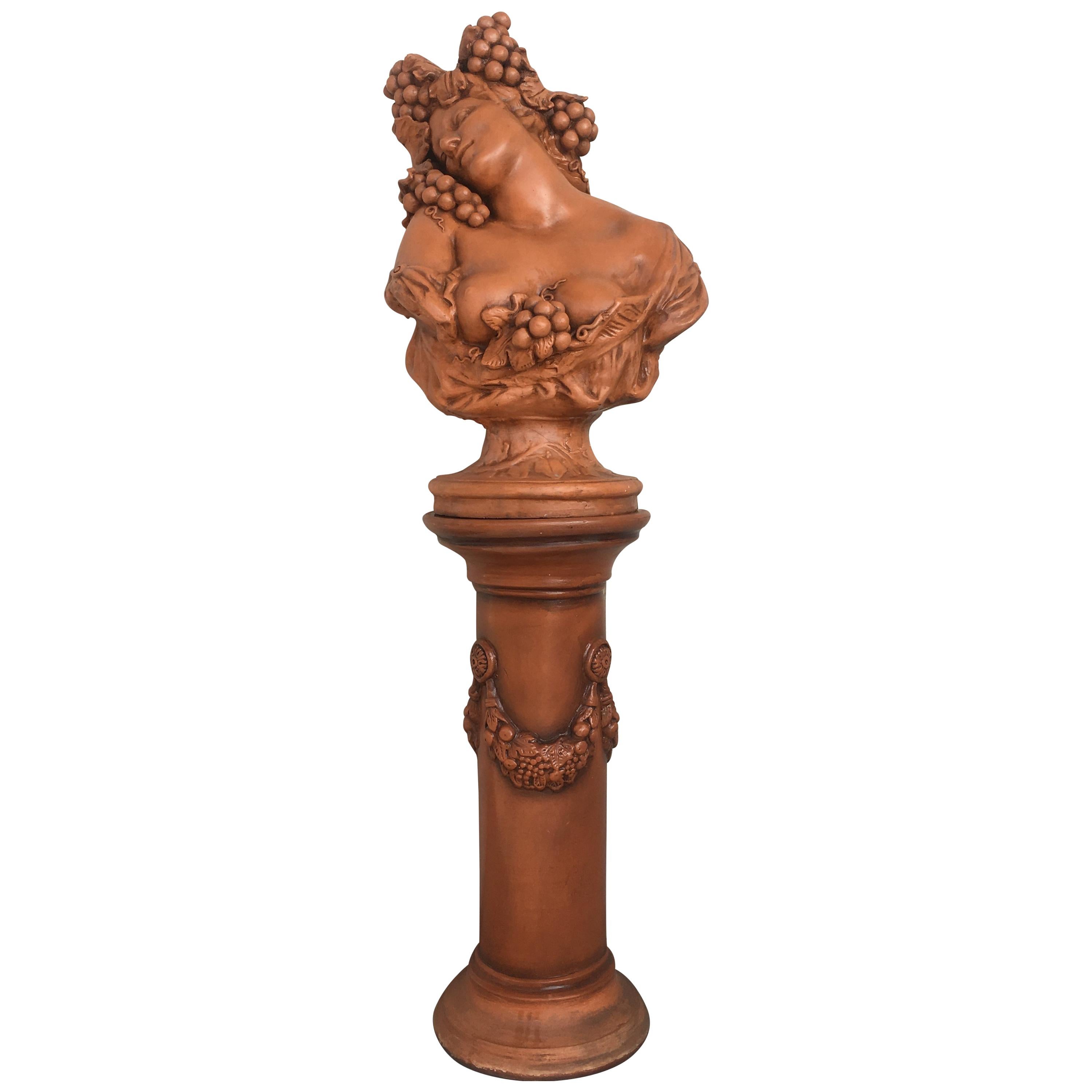 19th Century Spectacular Clay Goddess of Summer in a Matching Pedestal For Sale