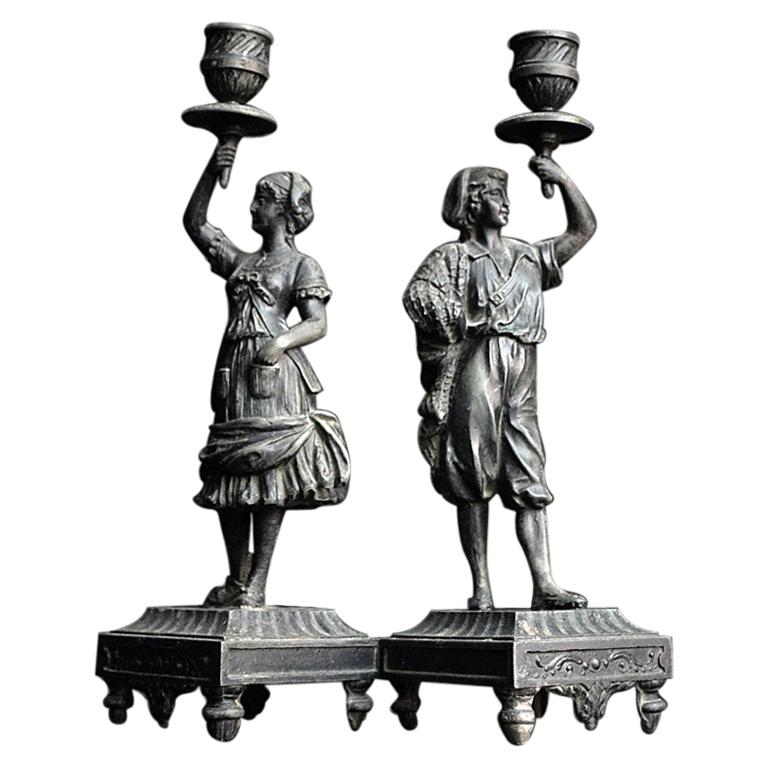 19th Century Spelter Figural Candle Sticks