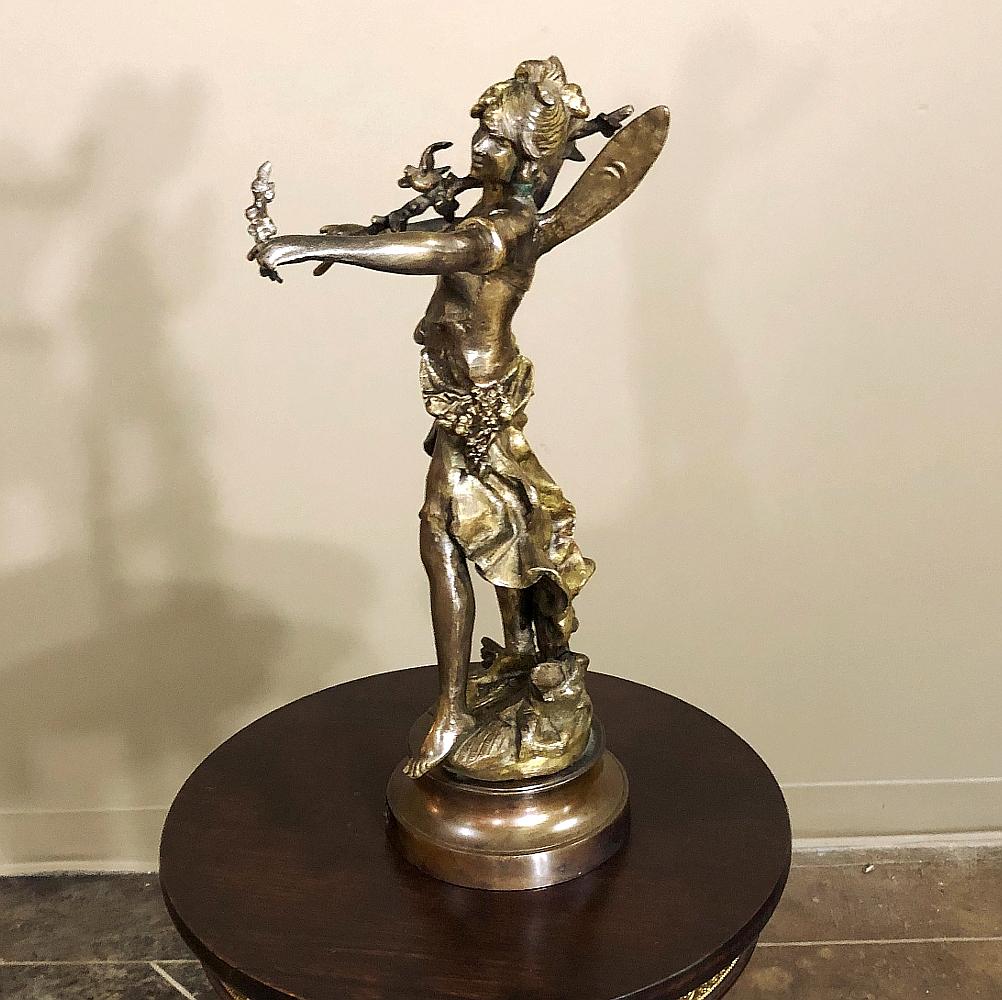 Hand-Crafted 19th Century Spelter Moreau Statue, Nymphe de Bois For Sale