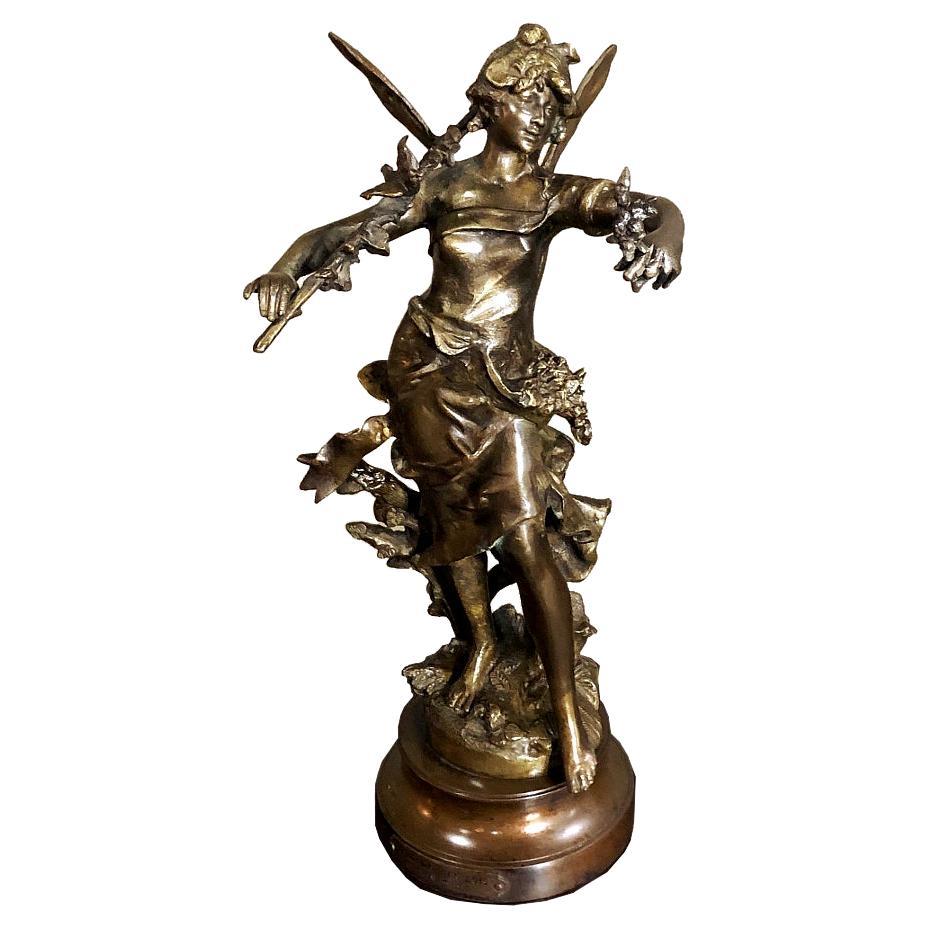 19th Century Spelter Moreau Statue, Nymphe de Bois For Sale