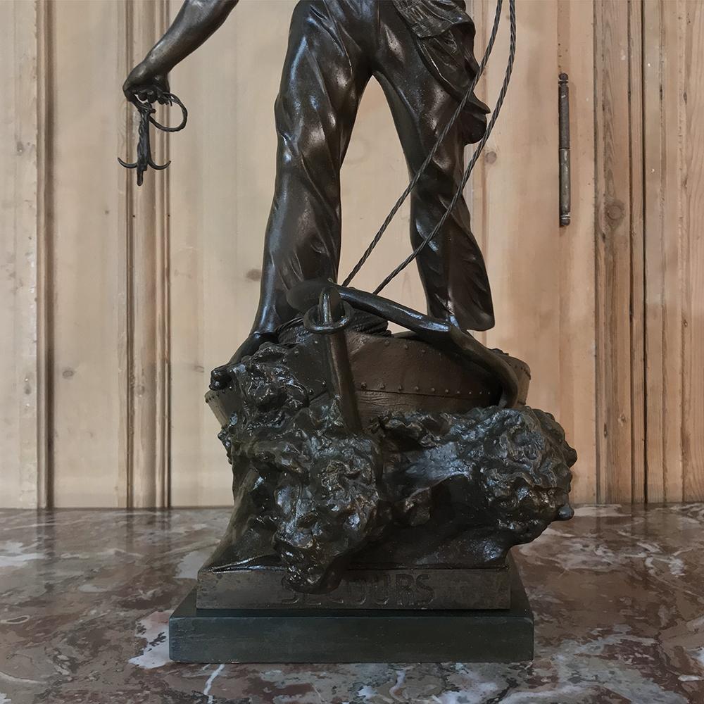 Belle Époque 19th Century Spelter Statue of Fisherman by sculptor Waagen '1869-1910'