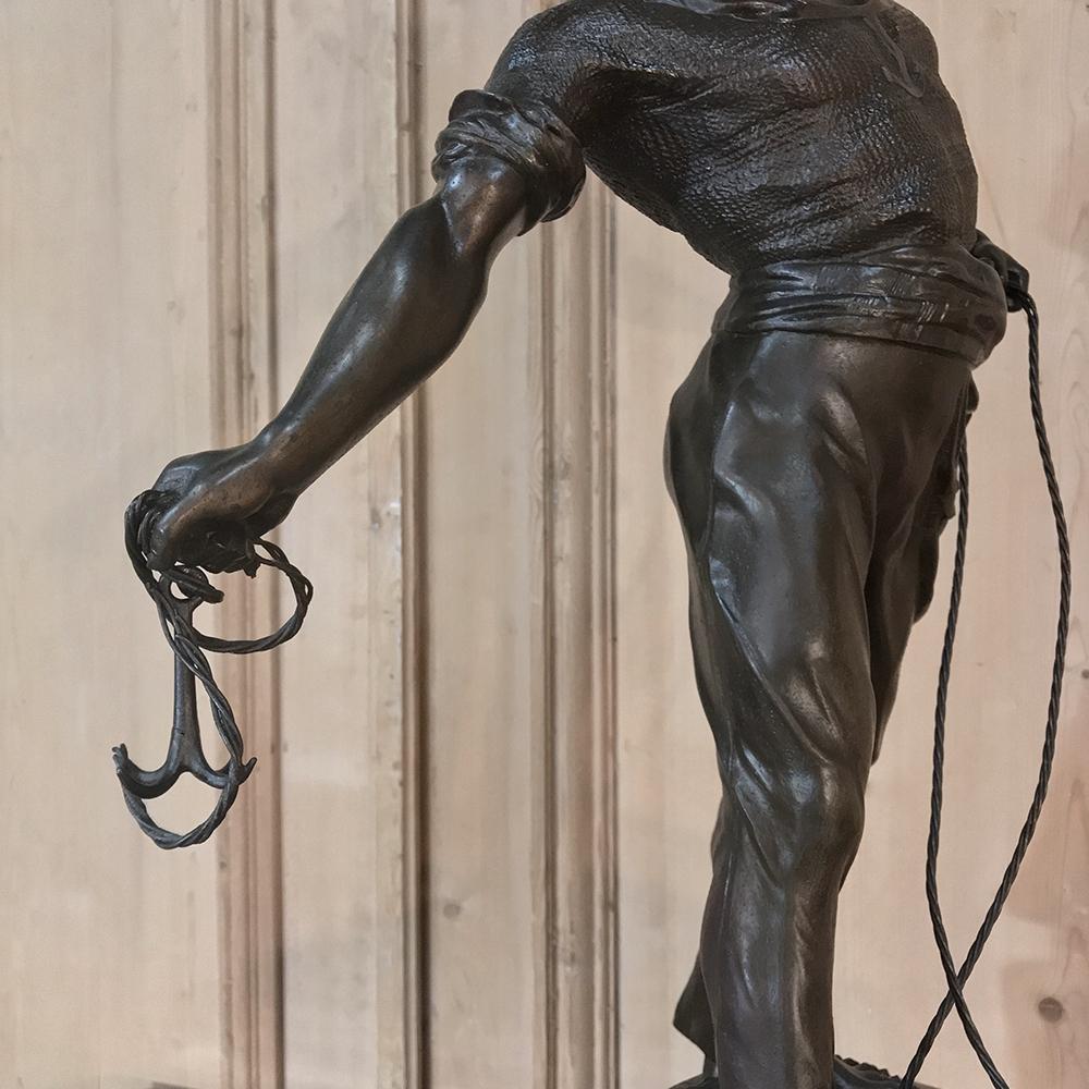 19th Century Spelter Statue of Fisherman by sculptor Waagen '1869-1910' 2
