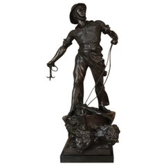 19th Century Spelter Statue of Fisherman by sculptor Waagen '1869-1910'