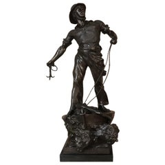 Antique 19th Century Spelter Statue of Fisherman by sculptor Waagen '1869-1910'