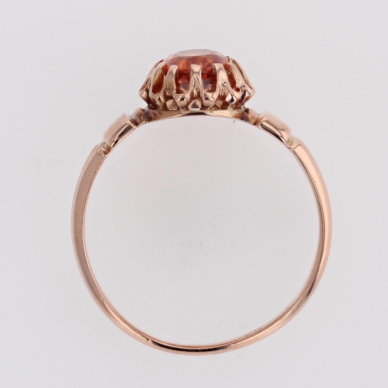 19th Century Spessartite Garnet 18 Karat Rose Gold Ring 8