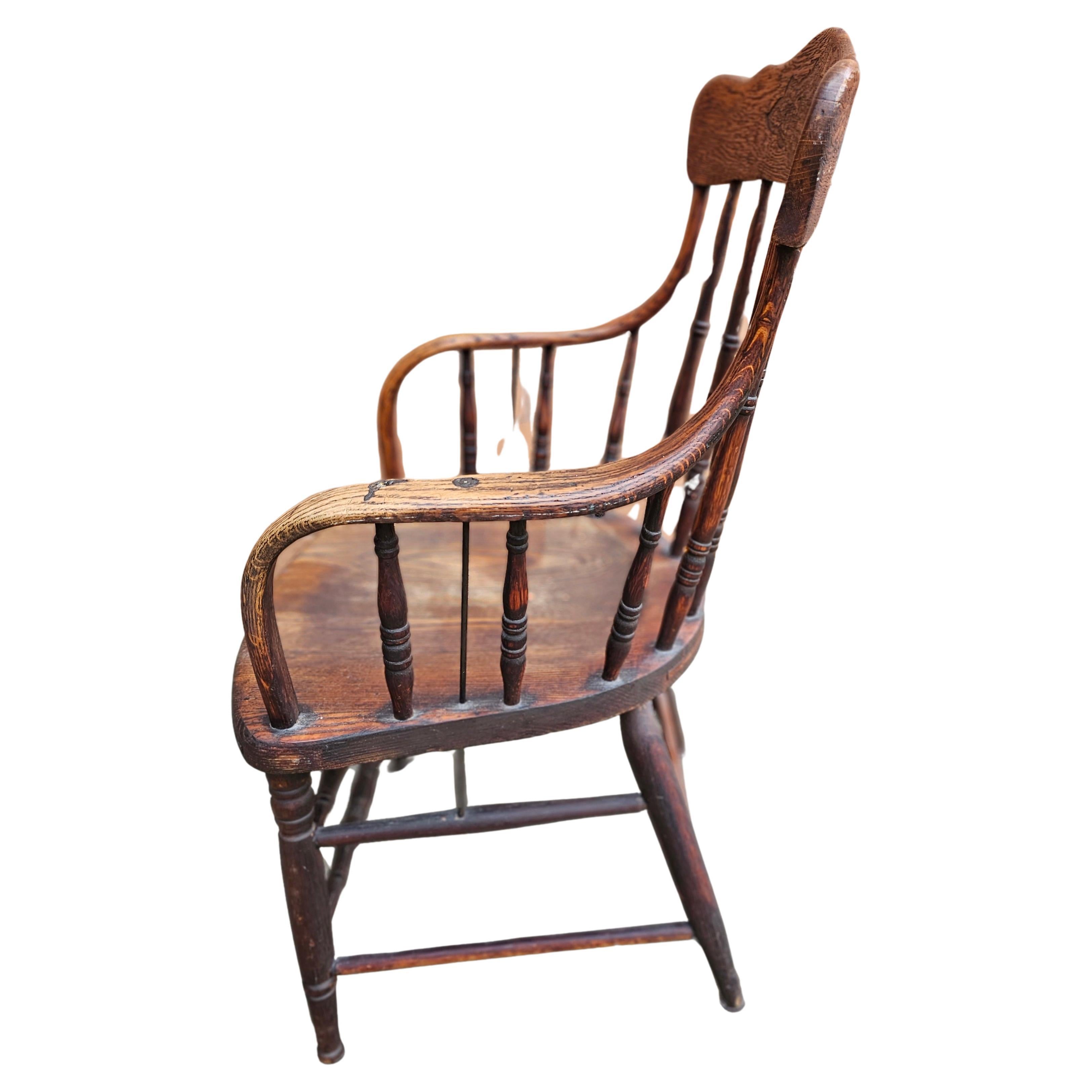 Victorian 19th Century Spindle Oak Windsor Continuous Arm Chair For Sale
