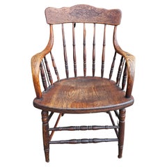 Antique 19th Century Spindle Oak Windsor Continuous Arm Chair