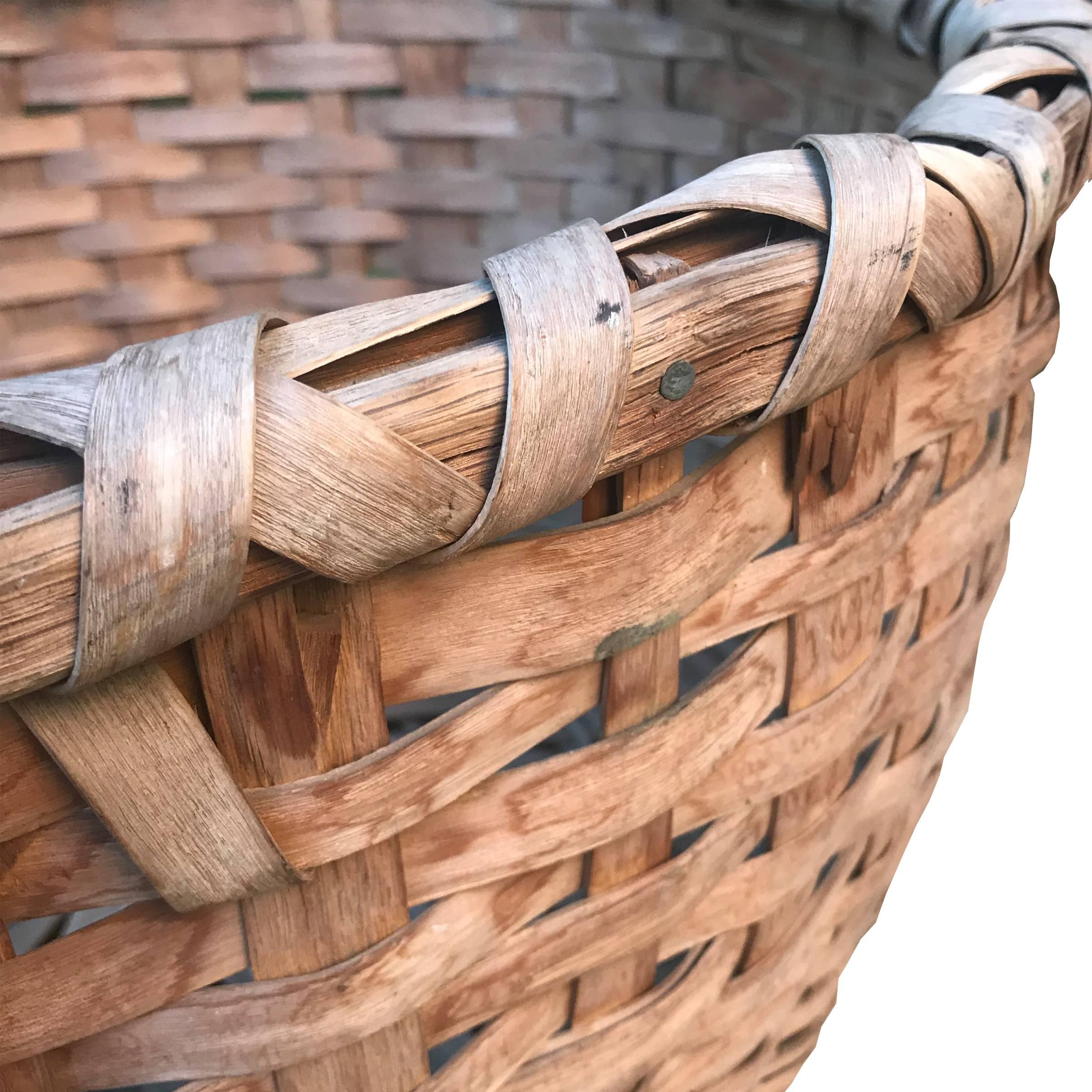 Primitive 19th Century Splint Oak Bushel Basket