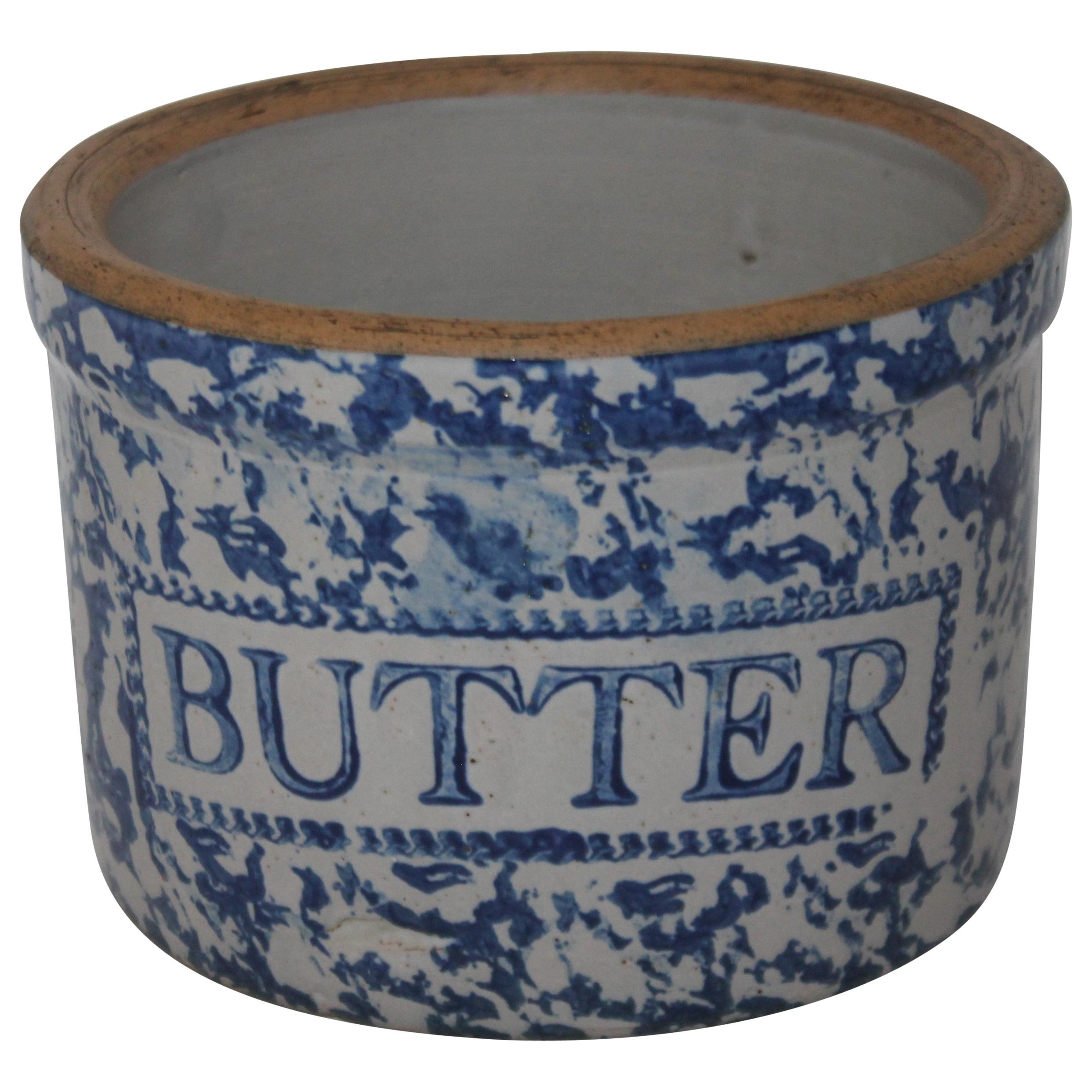 19th Century Sponge Ware Butter Crock