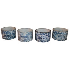 19th Century Sponge Ware Butter Crocks / Collection of Four