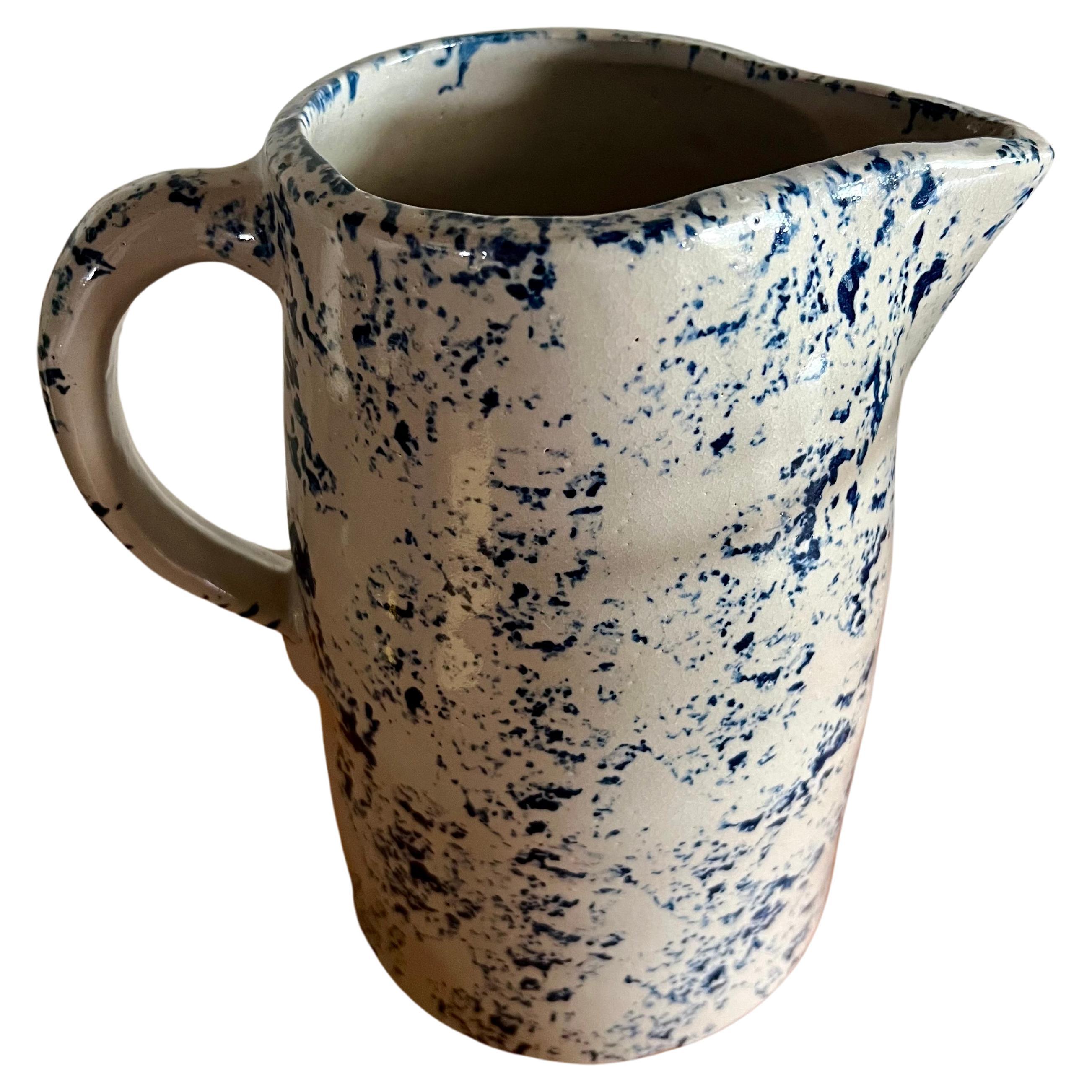 This fantastic sponge pottery pitcher is in fine-as found-condition. It has a spotted design sponge pattern. No chips or cracks in the ceramic. 
