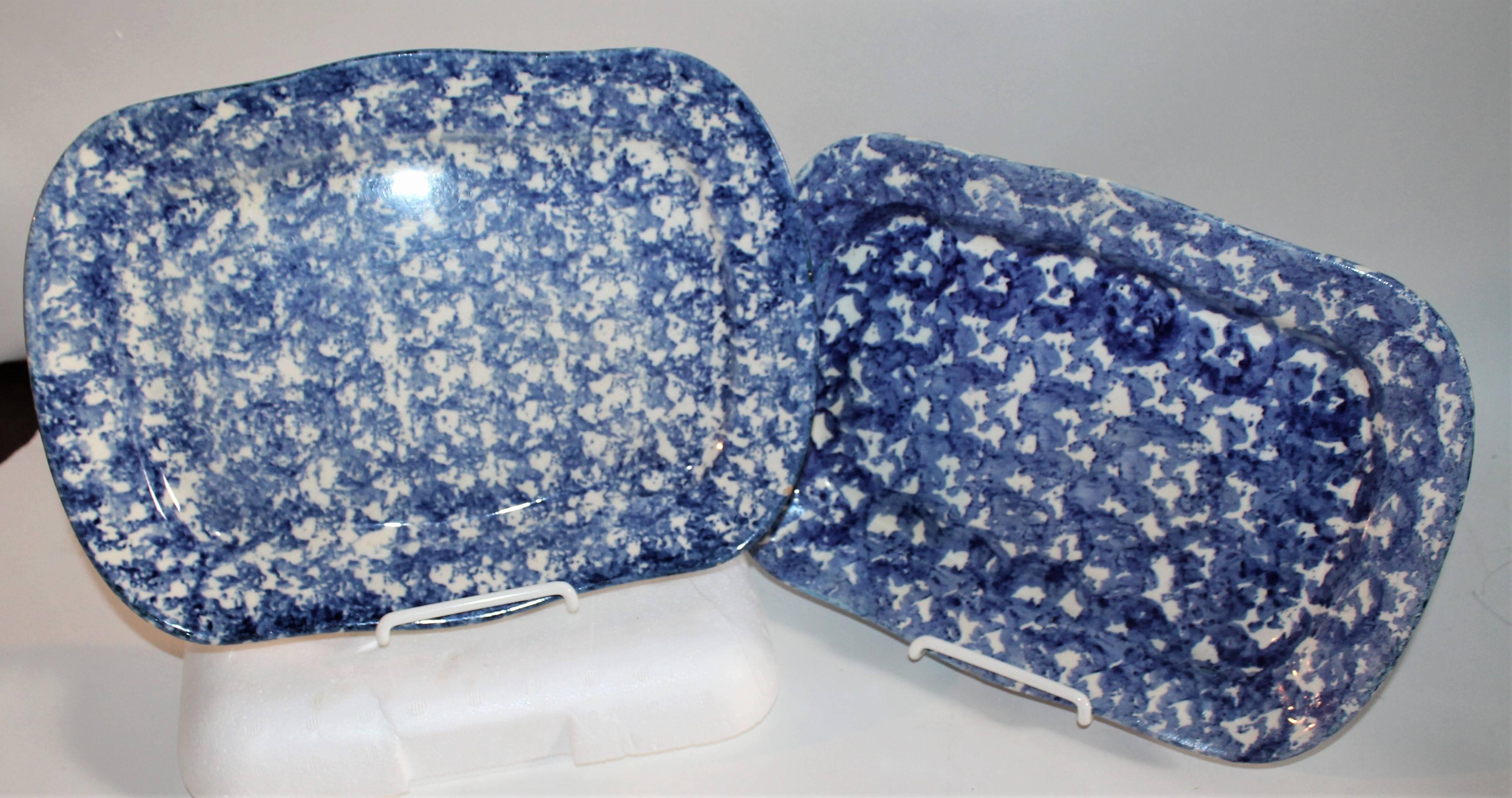 Country 19th Century Sponge Ware Patterned Serving Platters For Sale