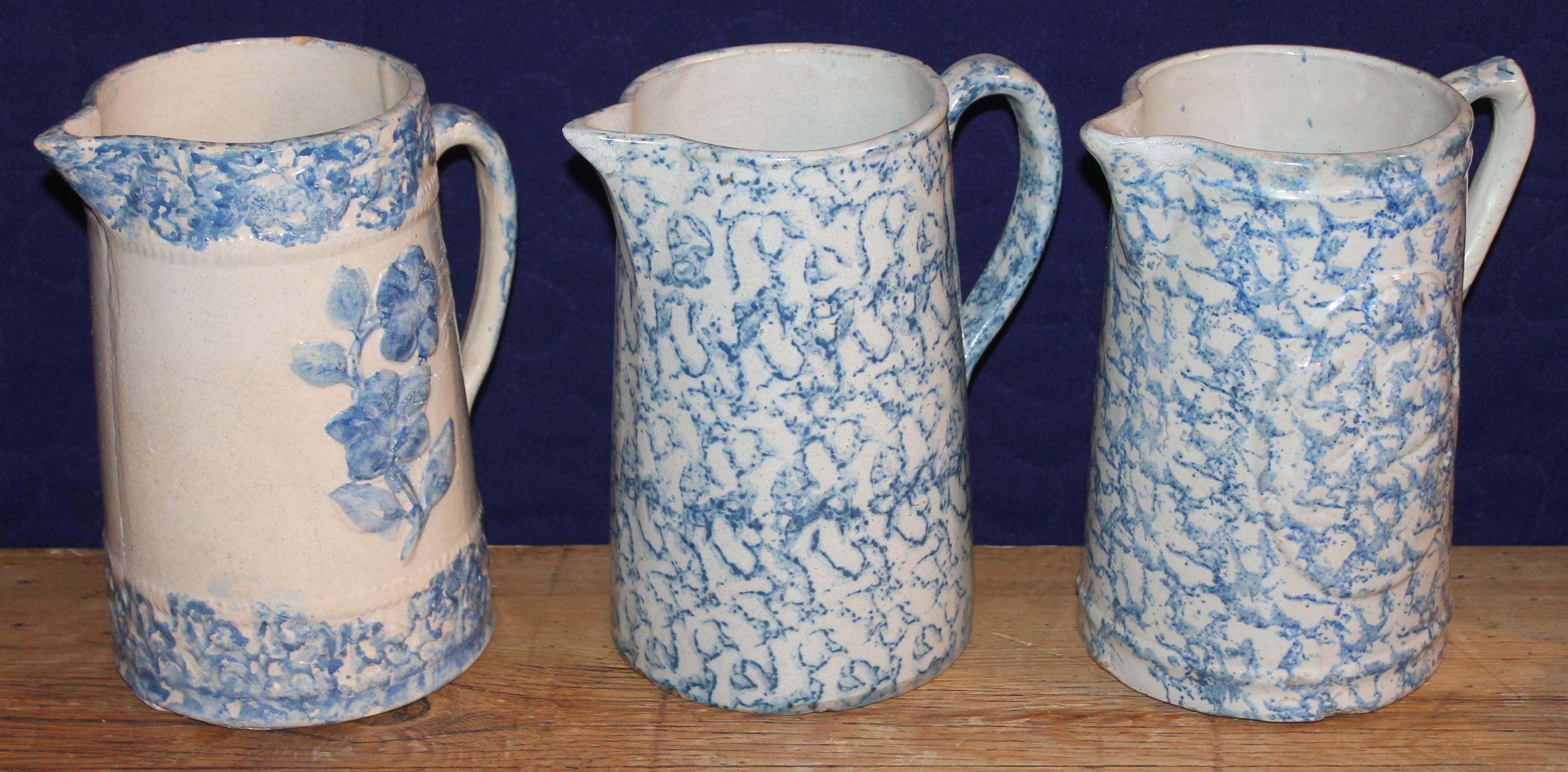 Country 19th Century Sponge Ware Pitchers, Nine Pcs. Collection