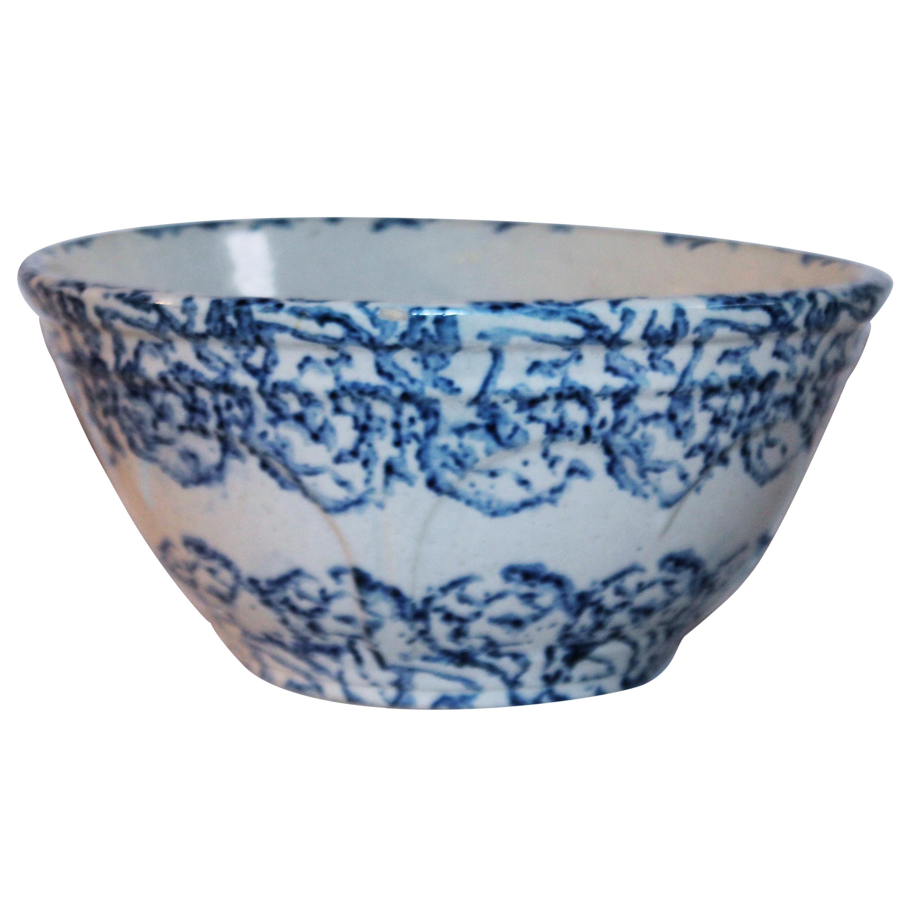 19th Century Sponge Ware Pottery Mixing Bowl For Sale