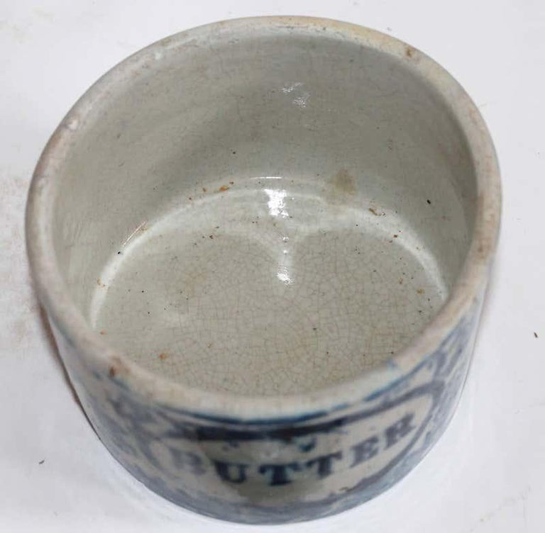19th Century Rare Spongeware Pottery Butter Crock with Lid For