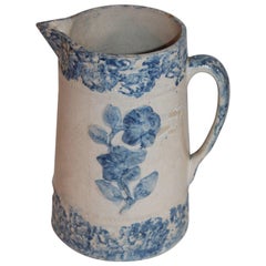 19th Century Spongeware Embossed Floral Pitcher