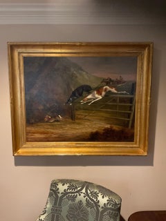 19TH century sporting painting of dogs chasing a rabit