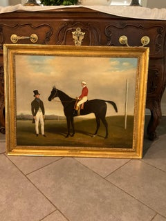 19TH century sporting painting of horse and jockey with trainer