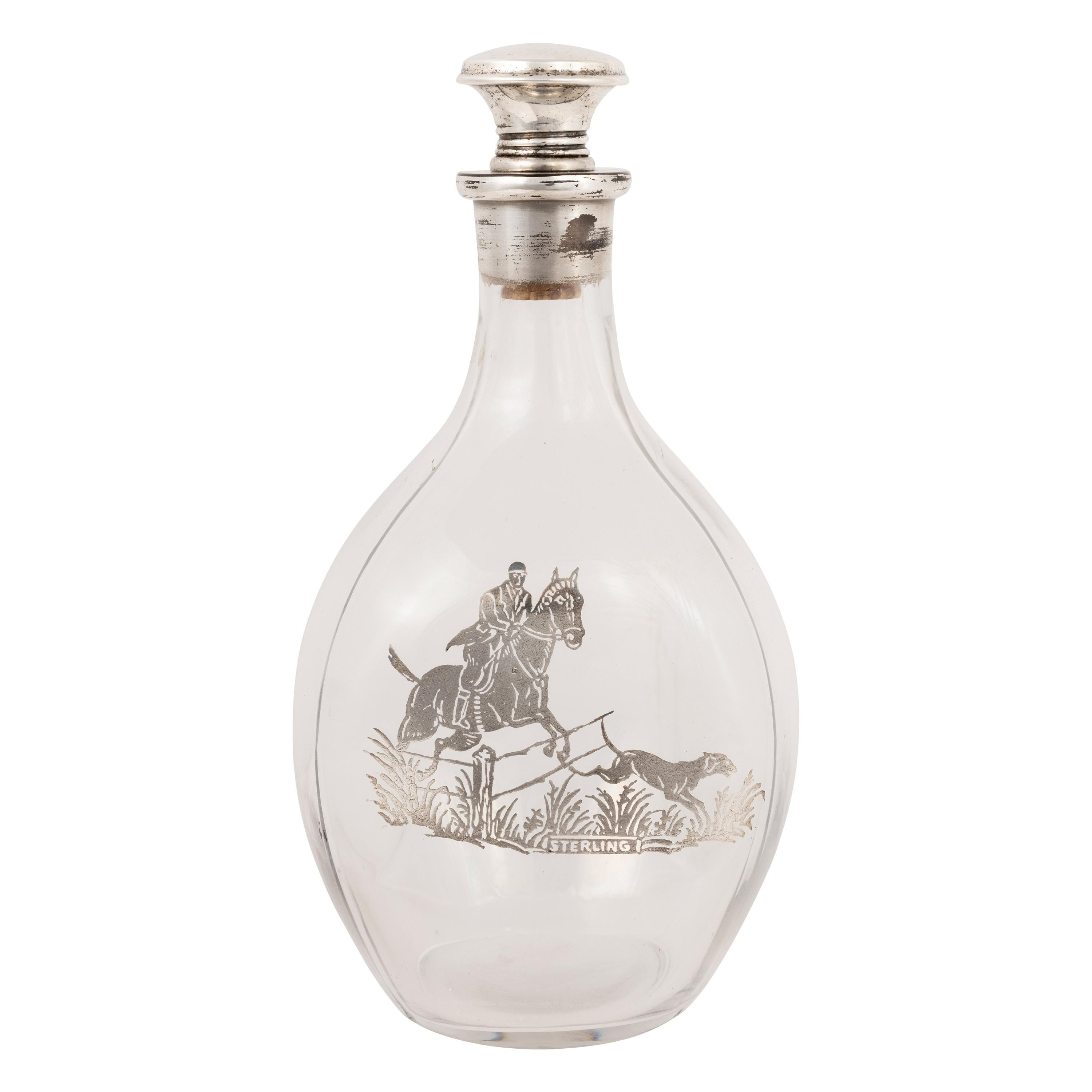 19. Jahrhundert Sport-Thema Sterling und Glas Rückseite Barflasche im Angebot