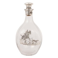 19. Jahrhundert Sport-Thema Sterling und Glas Rückseite Barflasche
