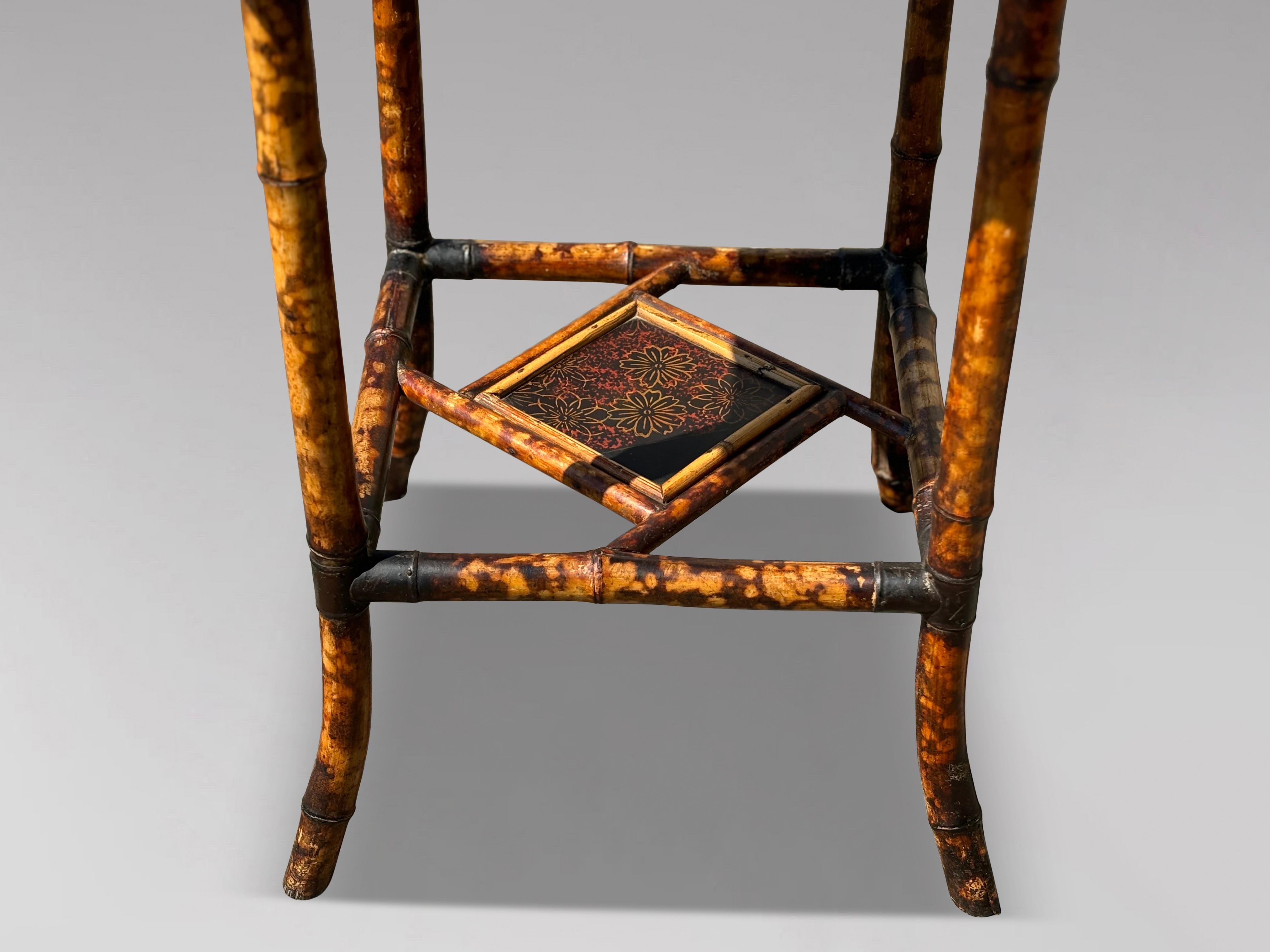19th Century Square Hand Painted Two Tier Tiger Bamboo Side Table 1