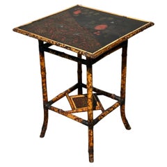 19th Century Square Hand Painted Two Tier Tiger Bamboo Side Table