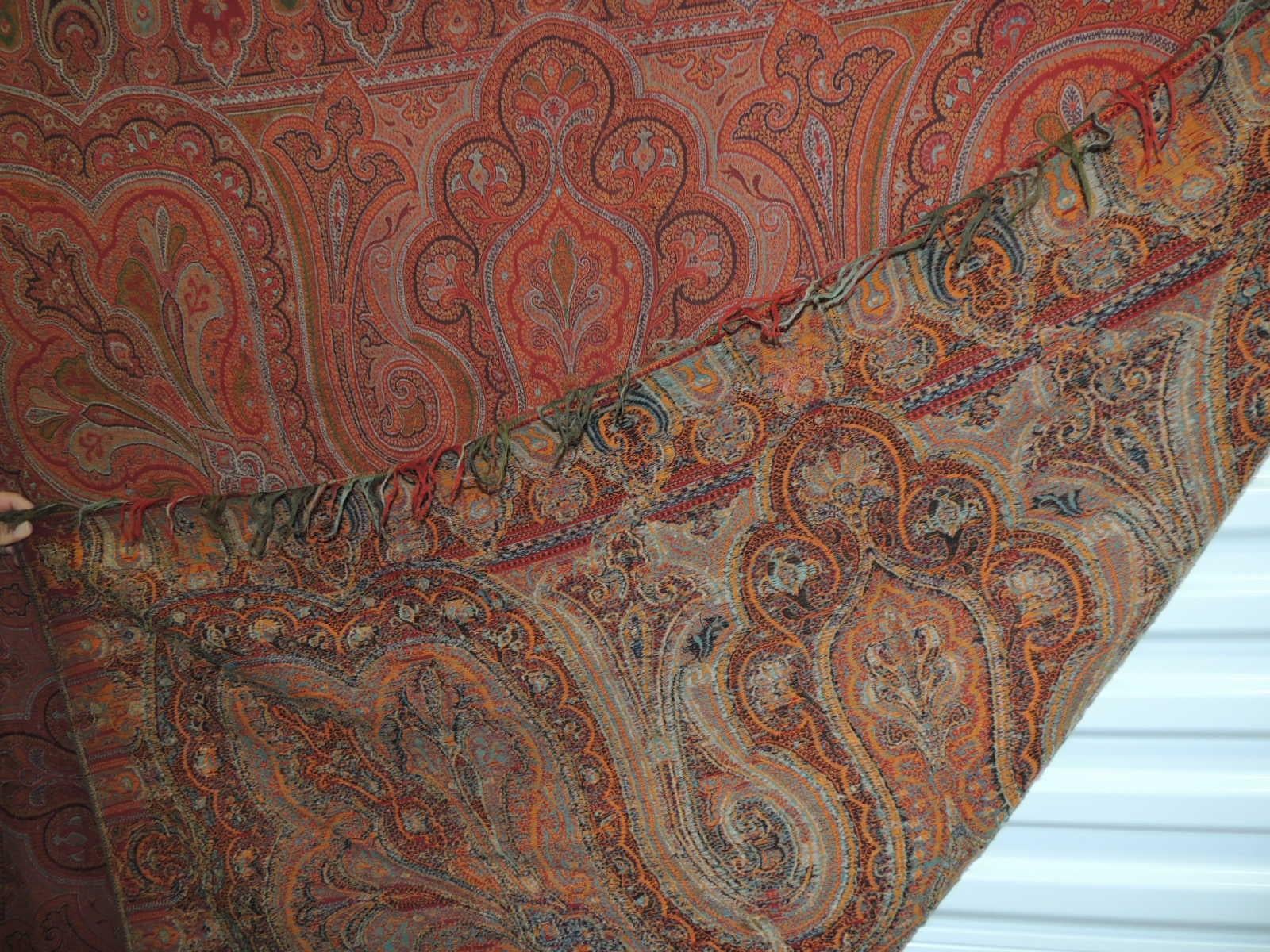European 19th Century Square Kashmir Paisley Shawl Tapestry