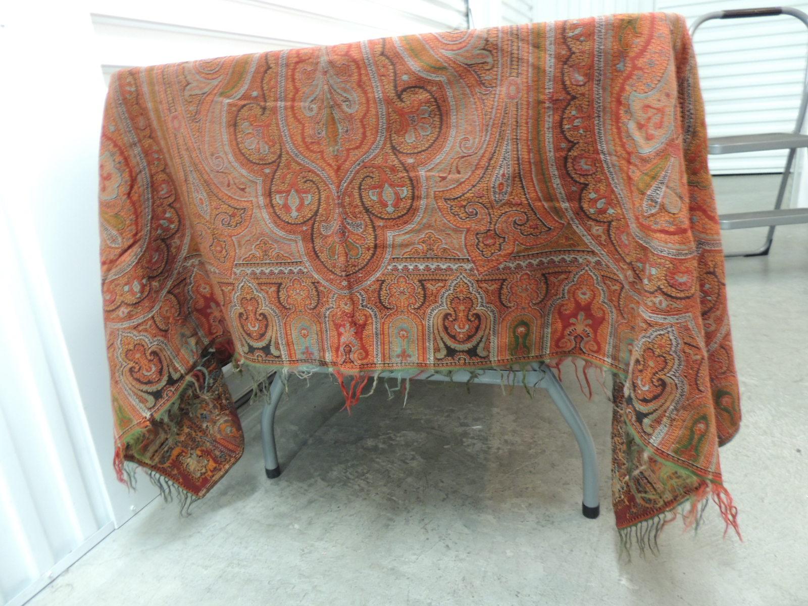 Hand-Crafted 19th Century Square Kashmir Paisley Shawl Tapestry