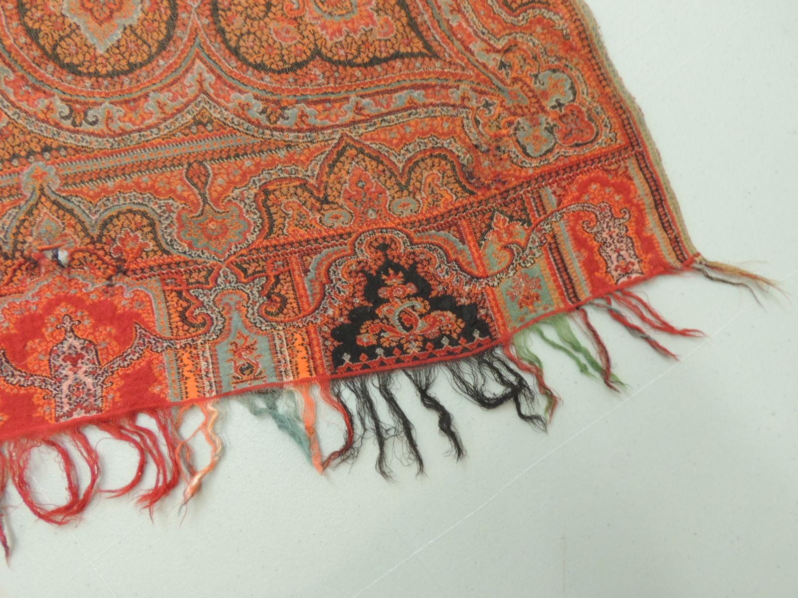 Wool 19th Century Square Kashmir Paisley Shawl Tapestry