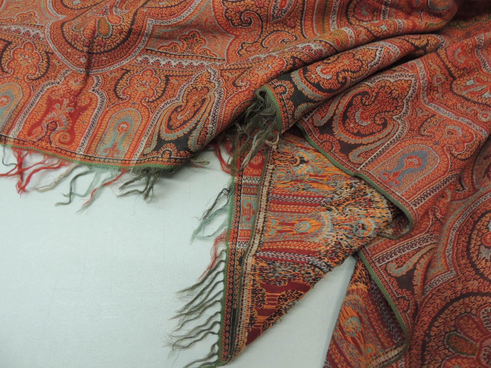 19th Century Square Kashmir Paisley Shawl Tapestry 1