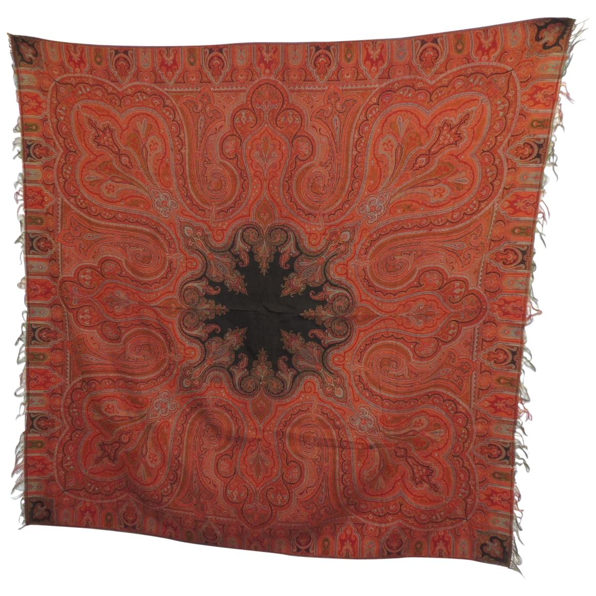 19th Century Square Kashmir Paisley Shawl Tapestry