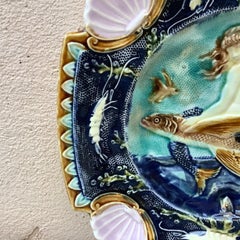 19th Century Square Majolica Mermaid Wall Plate